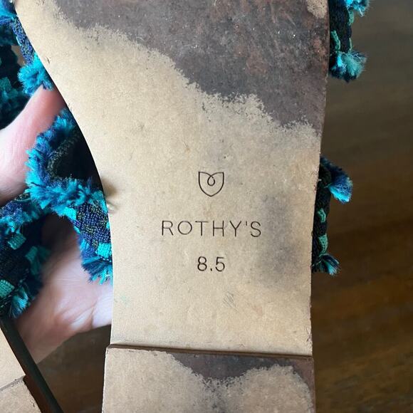 Rothy’s Woman’s Teal Blue Print Slip On Fringe Triple Band Sandal- Size 8.5 - Picture 8 of 10